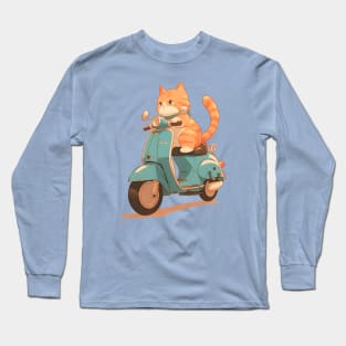 Kawaii cat riding scooter Long Sleeve T-Shirt